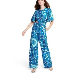 Rhode X Target Blue Zinnia Oversized Floral Linen Blend Cut Out Jumpsuit Medium